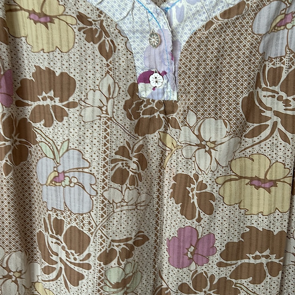 Lux Cute Boho Brown/Purple Floral Lace Cap Sleeve Shirt Top **Size L** 🌸🌸 - Picture 4 of 6